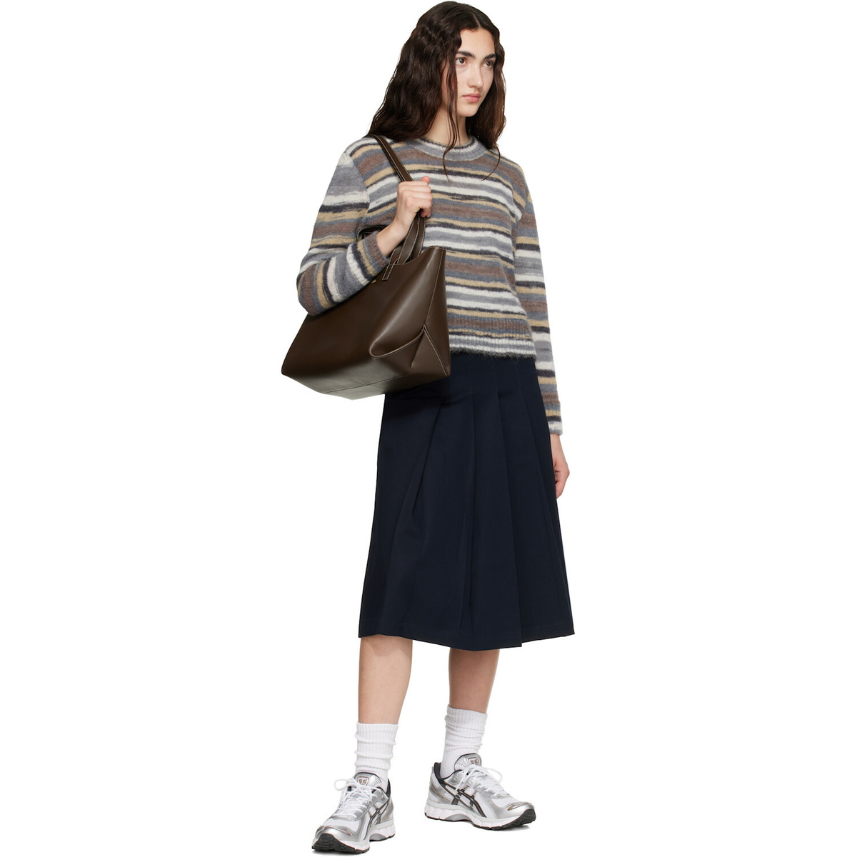 A.P.C. Navy Pleated Midi Skirt