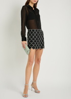 Alice + Olivia Rubi Embellished Scalloped Stretch-mesh Mini Skirt Black And Silver