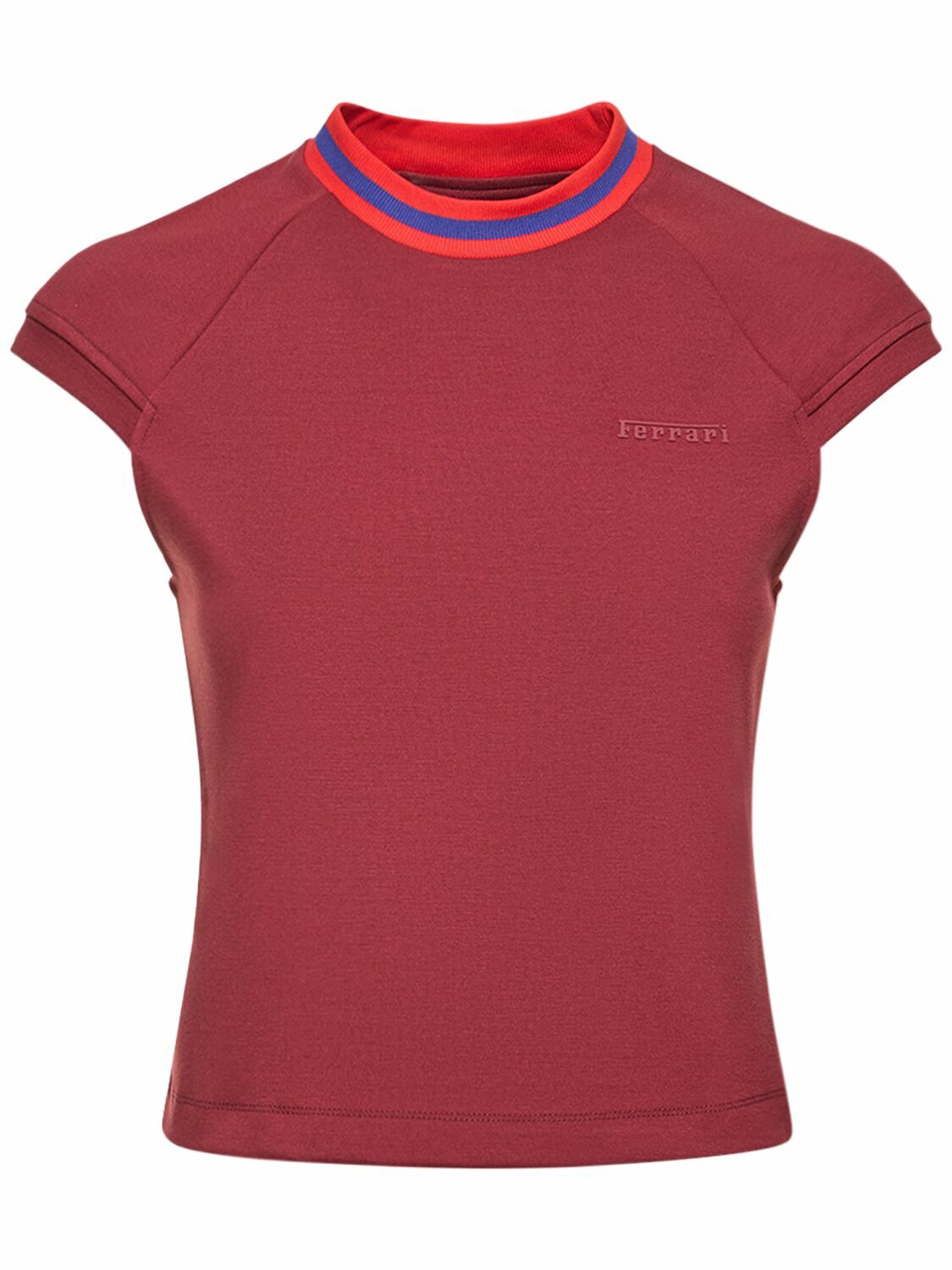 FERRARI - Crewneck Logo Viscose T-shirt