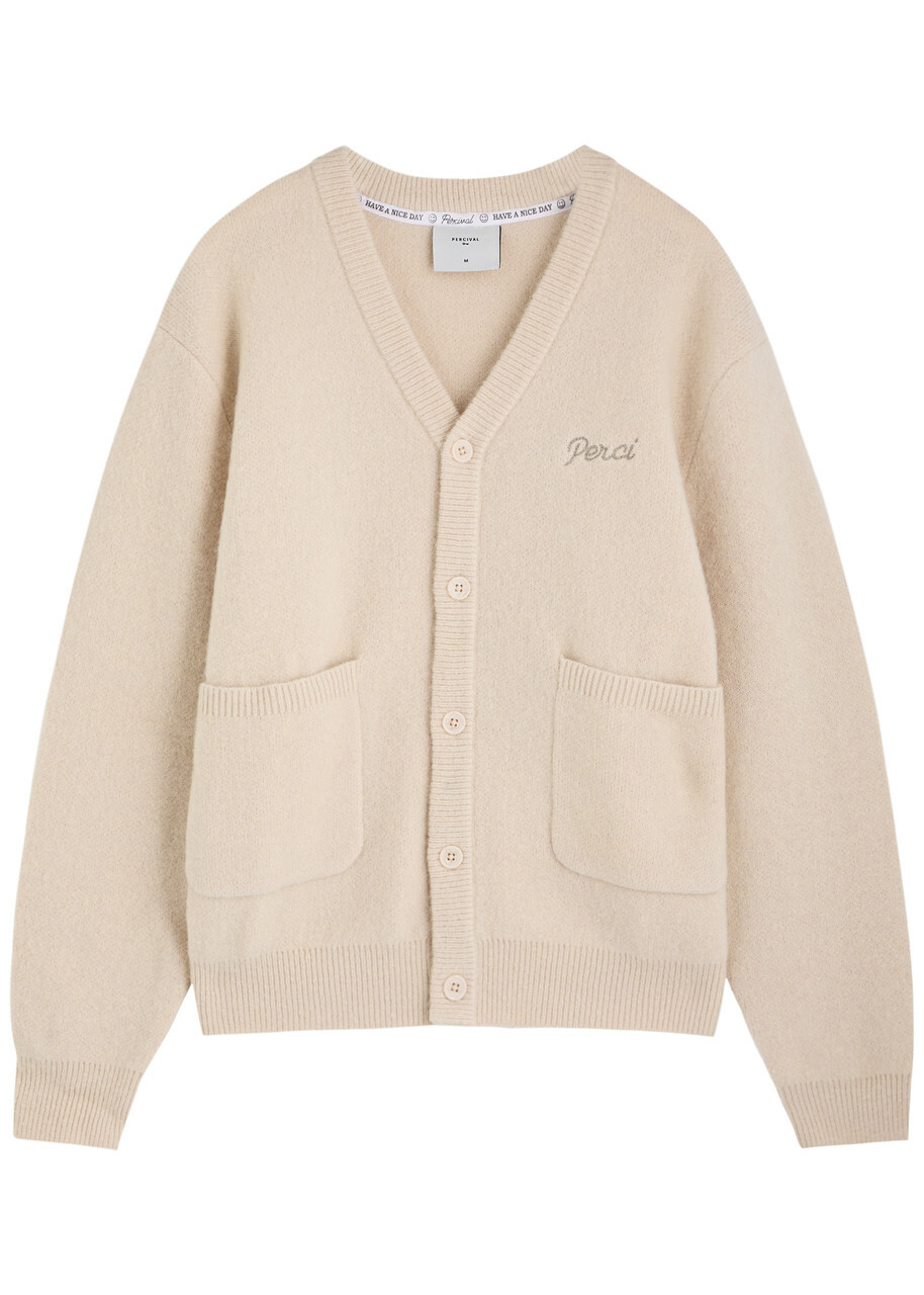 Percival White Glove Logo Knitted Cardigan Ecru