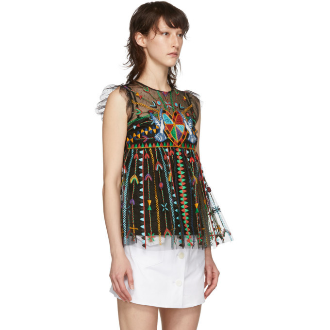RED Valentino Black Embroidered Love Celebration Blouse RED Valentino RED Valentino Black Embroidered Love Celebration Blouse RED Valentino