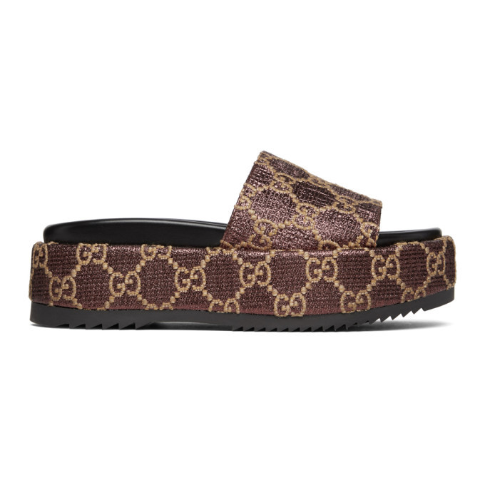 Gucci Burgundy Lame GG Sandals Gucci