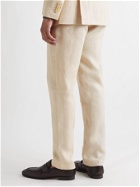 DE PETRILLO - Slim-Fit Linen Drawstring Suit Trousers - Neutrals
