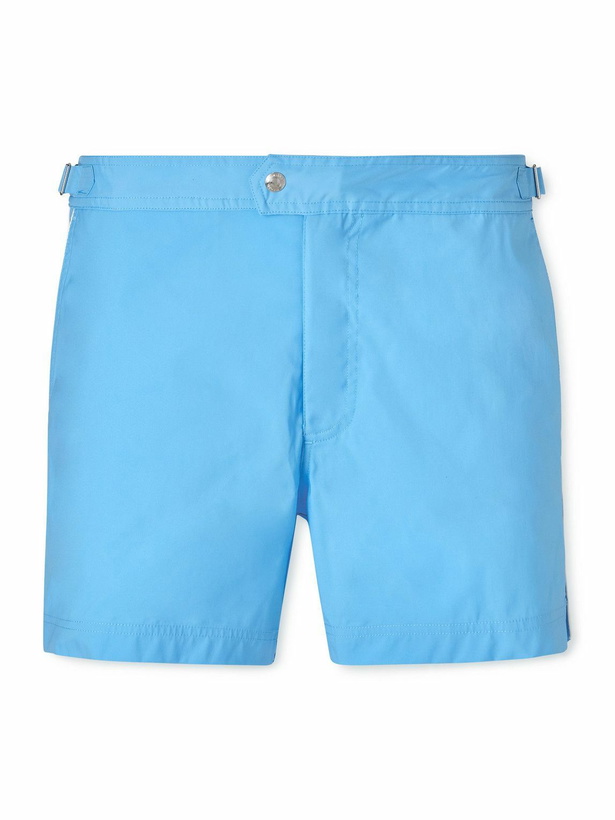 Photo: TOM FORD - Straight-Leg Mid-Length Piped Swim Shorts - Blue