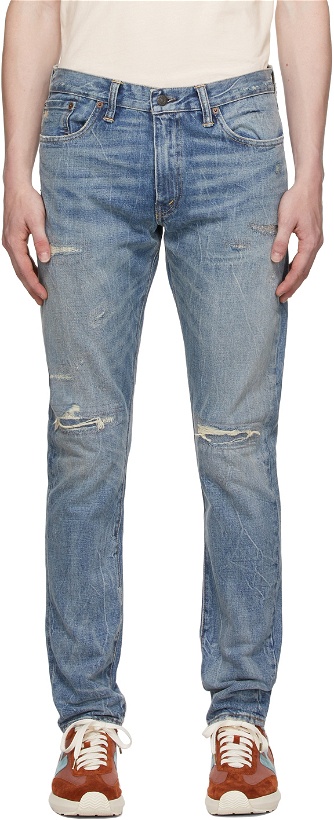 Photo: RRL Blue Slim Narrow Fit Hand-Repaired Jeans