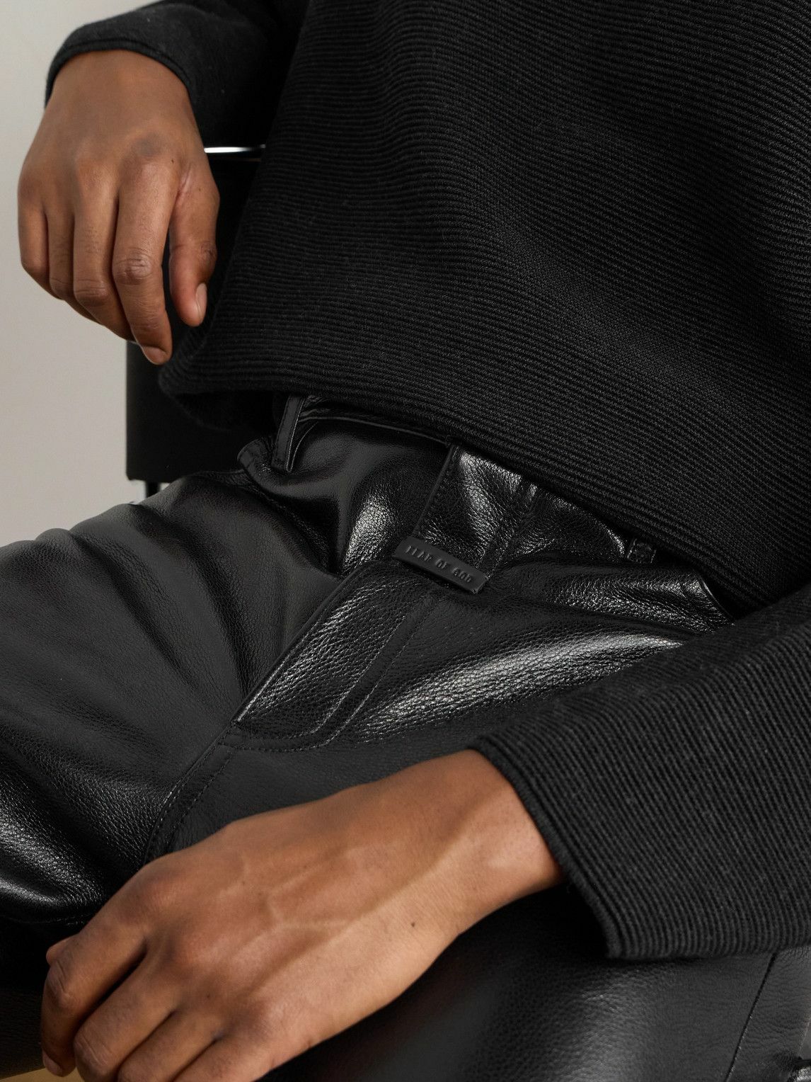 Fear of God - Logo-Appliquéd Straight-Leg Full-Grain Leather Trousers - Black