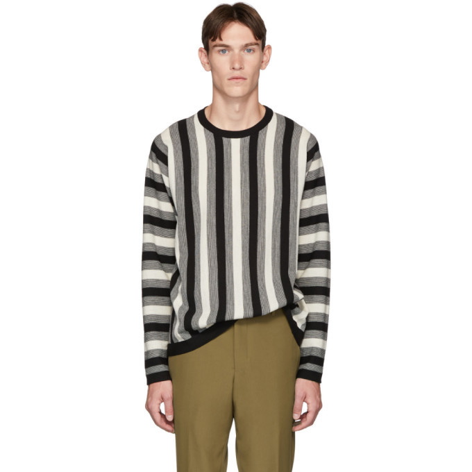 Photo: Paul Smith White and Black Virgin Wool Vertical Stripe Sweater