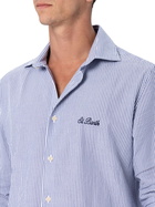 MC2 Saint Barth Man Seersucker Cotton Shirt Pamplona With Bluette Stripes