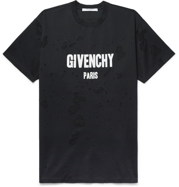 Photo: Givenchy - Distressed Printed Cotton-Jersey T-Shirt - Men - Black