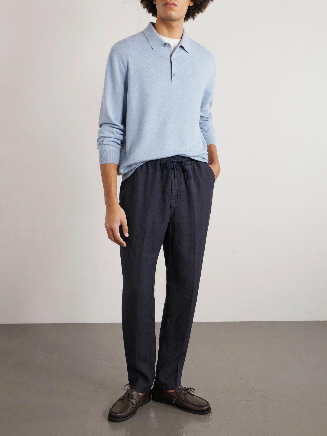 Altea - Mattia Straight-Leg Linen Drawstring Trousers - Blue