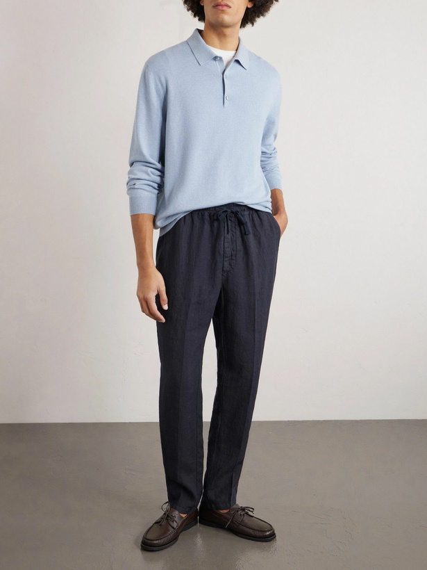 Photo: Altea - Mattia Straight-Leg Linen Drawstring Trousers - Blue