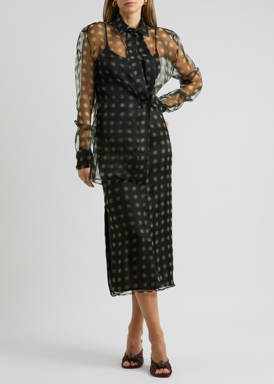 16 Arlington Teverdi Printed Sheer-chiffon Shirt Green