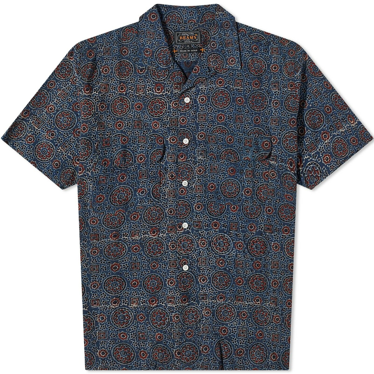 Beams Plus Men's Ajrak Print Vacation Shirt in Blue Beams Plus