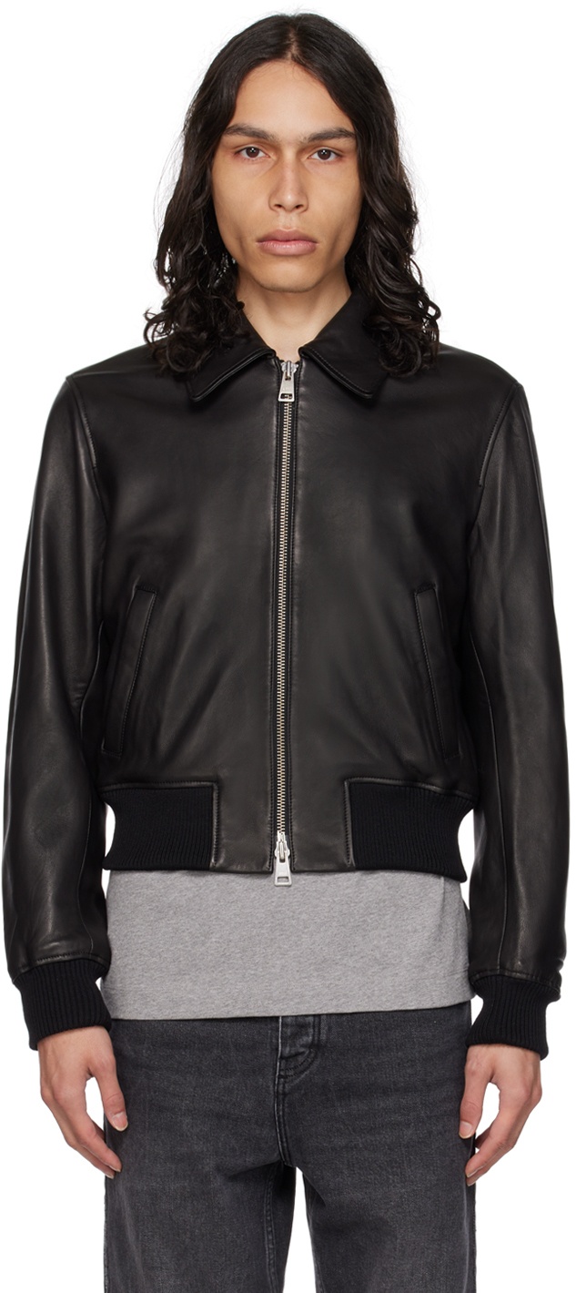 AMI Alexandre Mattiussi Black Zipped Leather Jacket AMI Alexandre Mattiussi