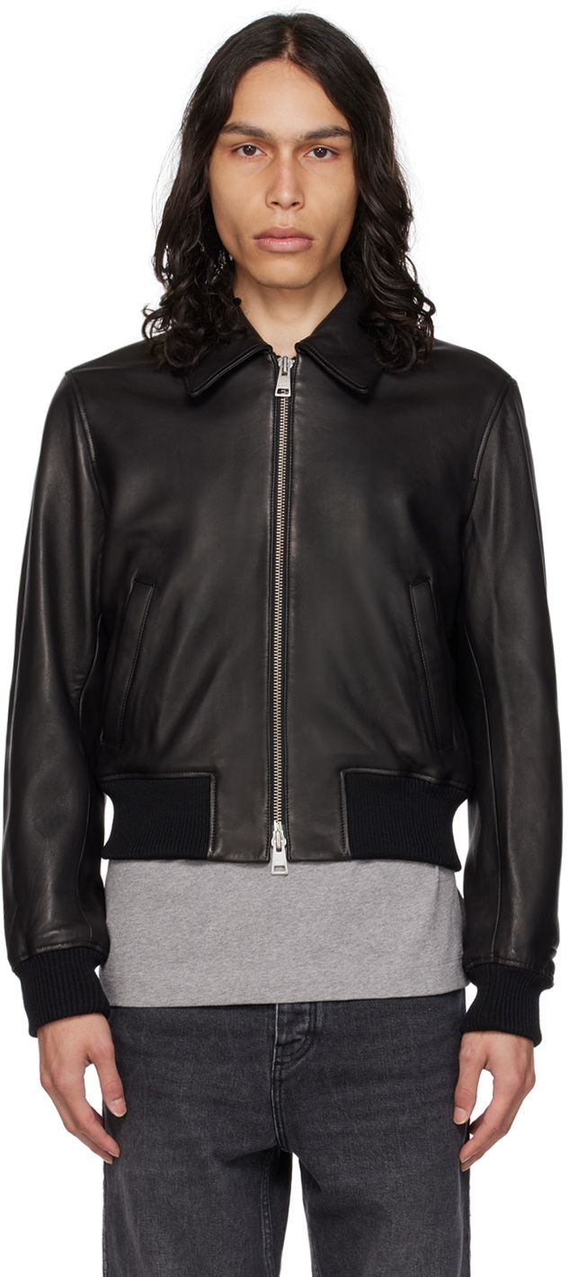 AMI Alexandre Mattiussi Black Zipped Leather Jacket AMI Alexandre