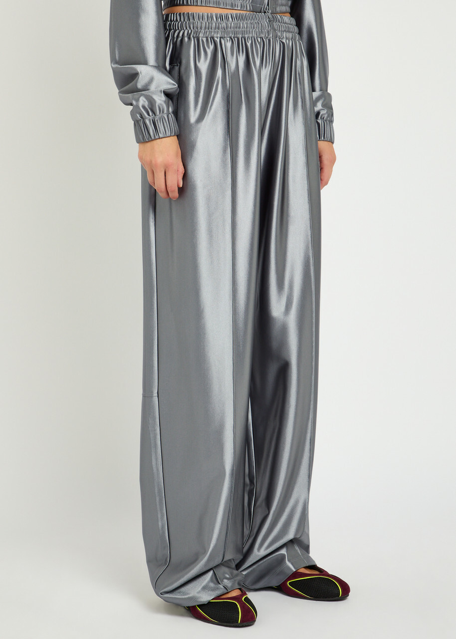 Alexanderwang.t Relaxed Logo-embroidered Satin Track Pants Silver