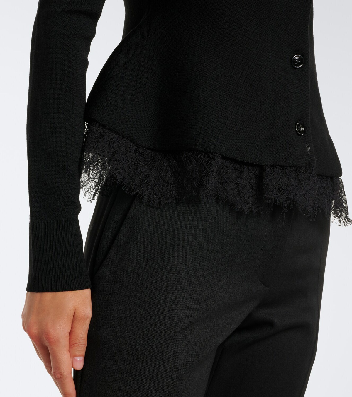 McQueen Lace-trimmed peplum cardigan