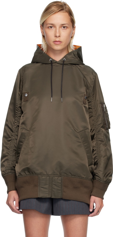 Photo: sacai Khaki Nylon Twill Hoodie