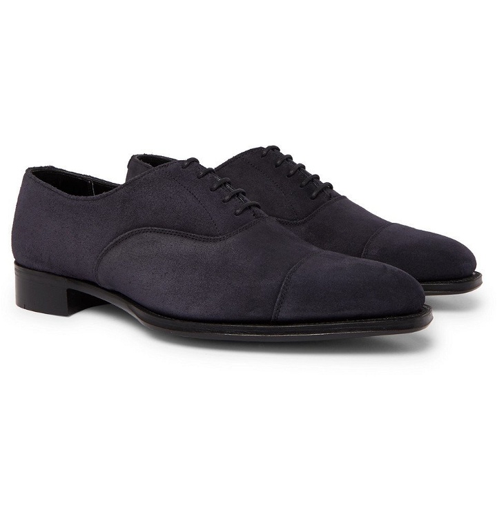 Photo: Kingsman - George Cleverley Whole-Cut Suede Oxford Shoes - Navy