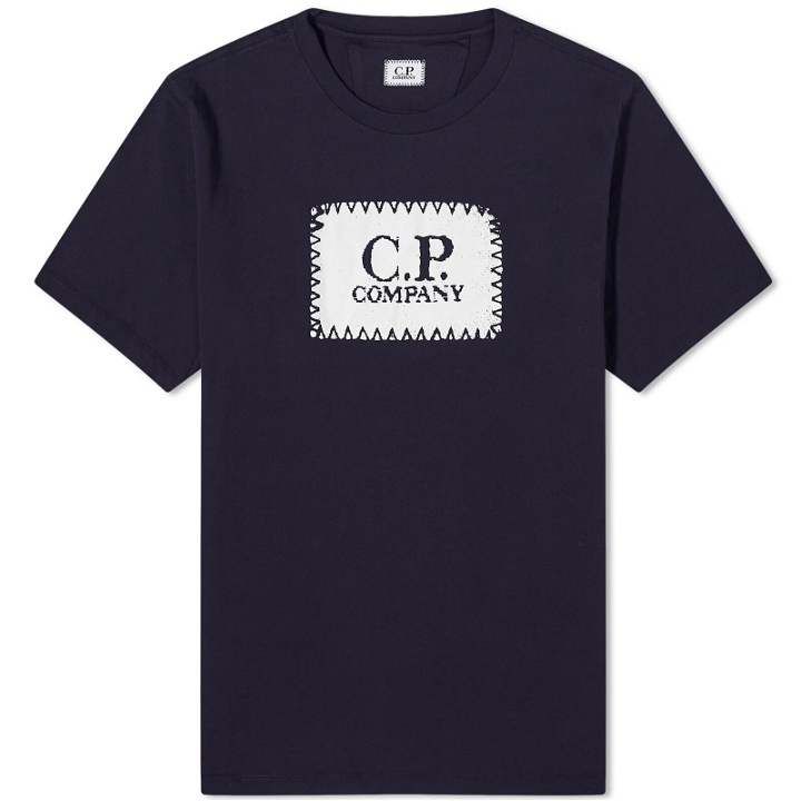 Photo: C.P. Company Men's 30/1 Jersey Label Style Logo T-Shirt in Total Eclipse