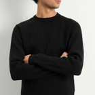 BEAMS Men's Waffle Crew Neck Sweatshirt in Black