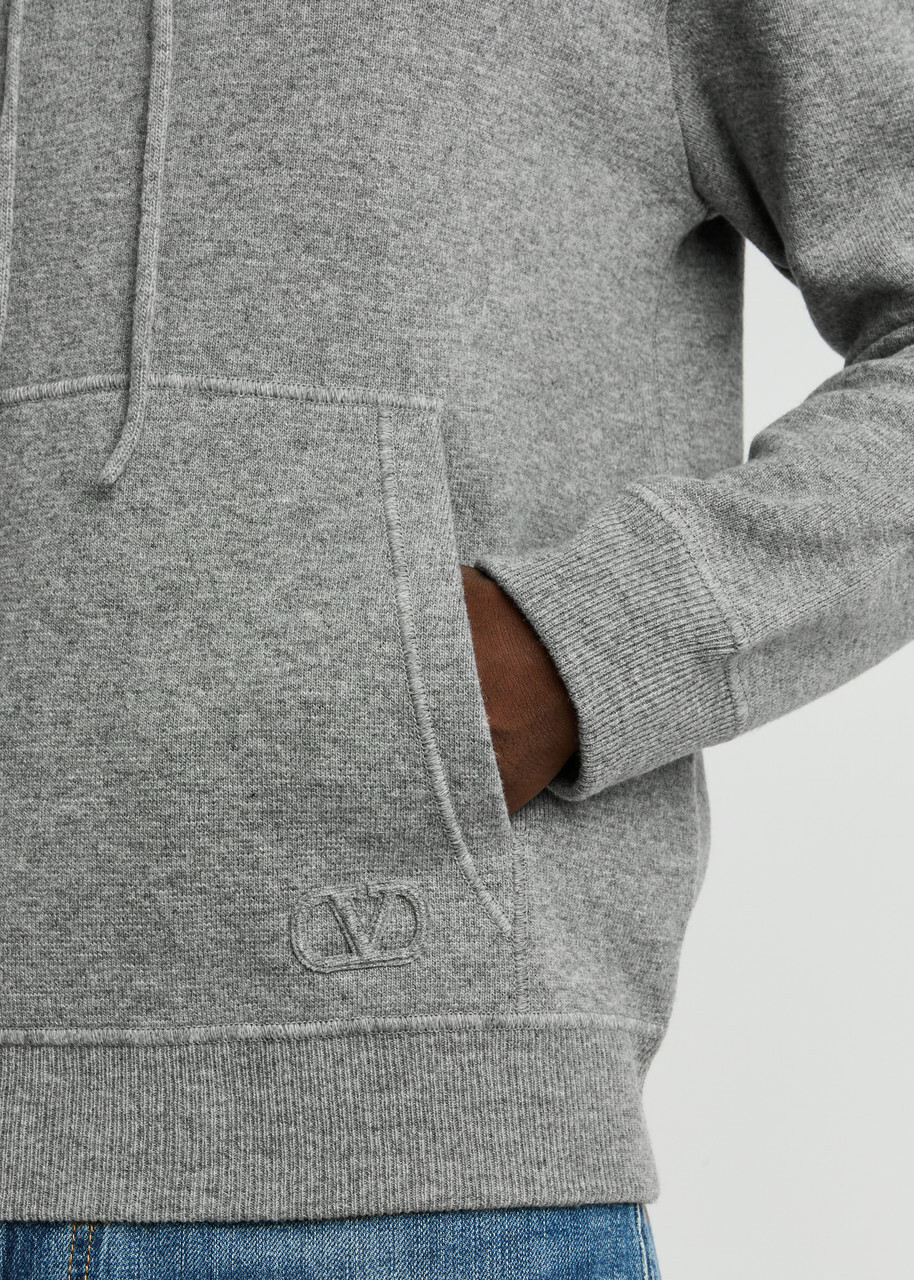 Valentino VLogo Appliqué Hooded Wool Sweatshirt Grey