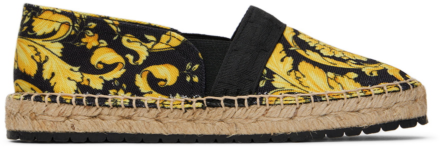 Versace Kids Black Barocco Espadrilles Versace