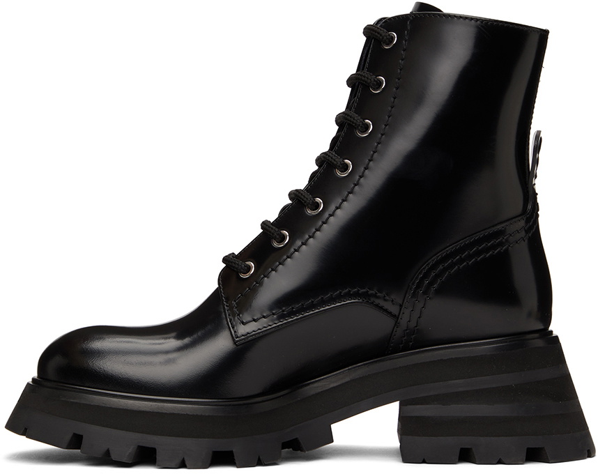 Alexander McQueen Black Patent Lace-Up Boots Alexander McQueen display picture 2