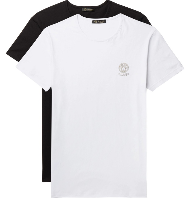 Photo: Versace - Two-Pack Slim-Fit Logo-Print Stretch-Cotton Jersey T-Shirts - Multi