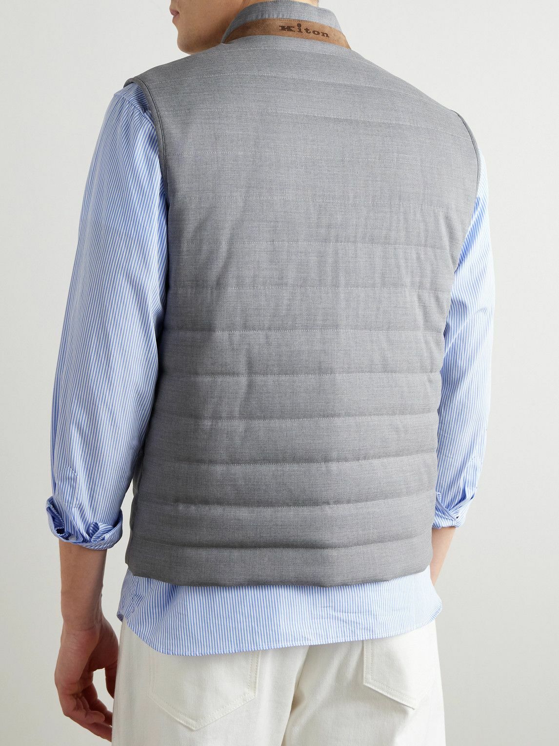 Kiton - Slim-Fit Suede-Trimmed Quilted Wool-Blend Gilet - Gray
