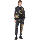 Moschino Black and Gold Leather Print Bomber Jacket