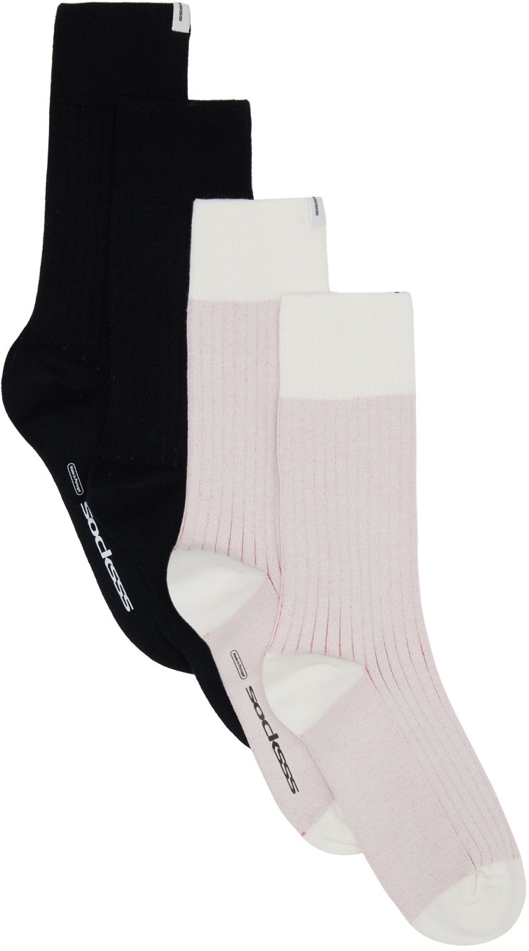 Photo: SOCKSSS Two-Pack Pink & Black Ribbed Socks