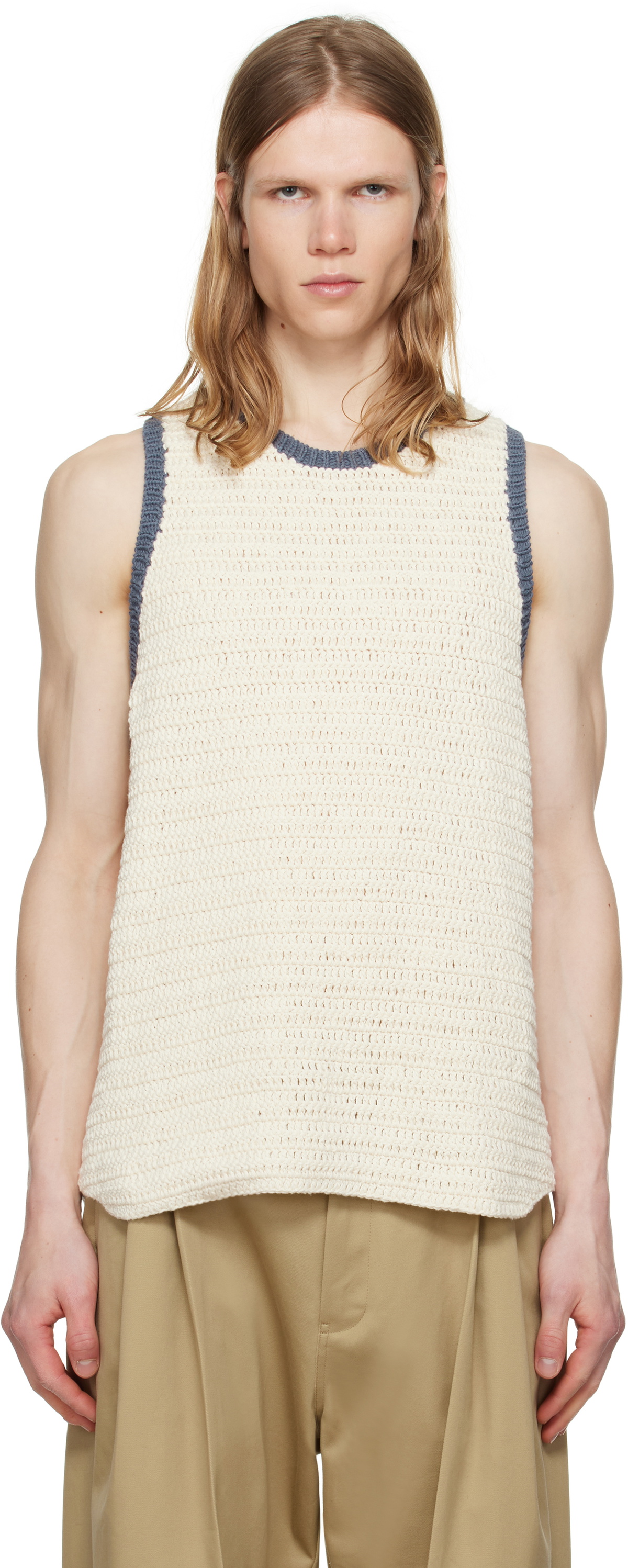 RICE NINE TEN Off-White Crochet Trim Tank Top
