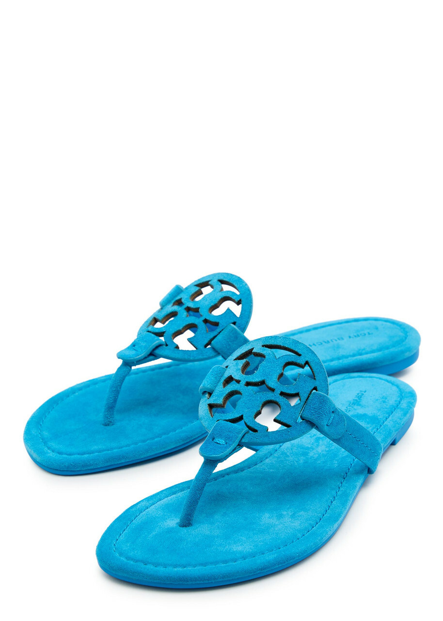 Tory Burch Miller Logo Suede Thong Sandals Blue