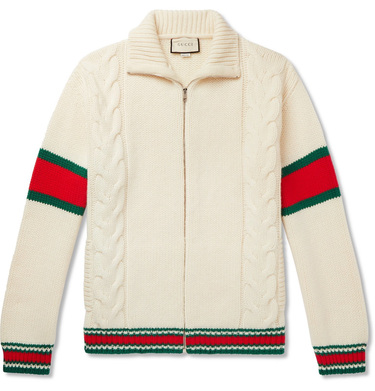 Gucci - Striped Cable-Knit Wool Zip-Through Jacket