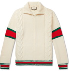 Gucci - Striped Cable-Knit Wool Zip-Through Jacket - Neutrals