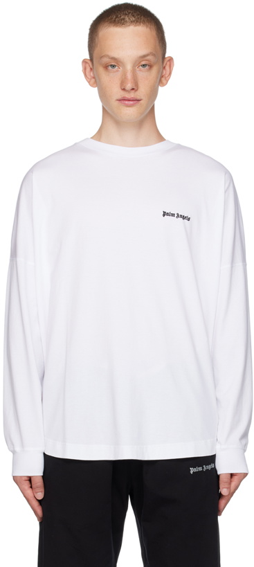 Photo: Palm Angels White Embroidered Long Sleeve T-Shirt