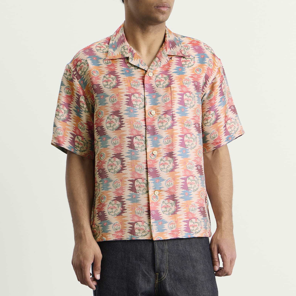 Visvim Men's Crosby Jacquard Silk Short Sleeve Shirt in Multi Visvim