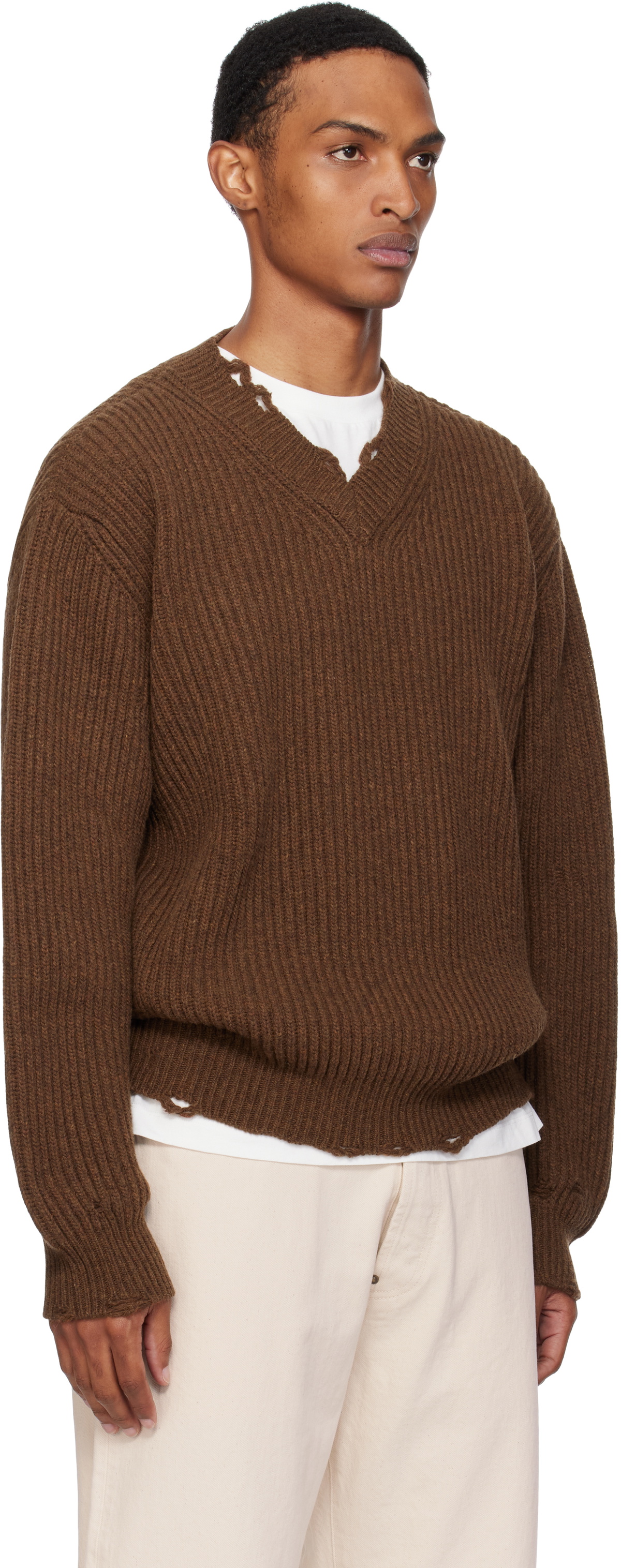 トップス 2006AW Maison Martin Margiela knit brown MM6 Maison Margiela Brown Ribbed Wool Knit Sweater MM6 Maison Margiela