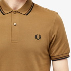 Fred Perry Men's Twin Tipped Polo Shirt in Shaded Stone/Burnt Tobacco/Black