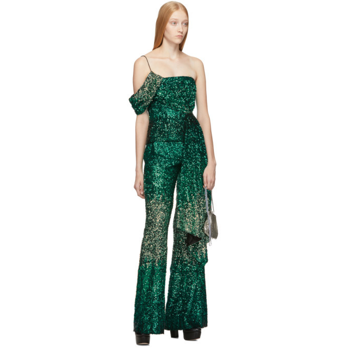 Halpern SSENSE Exclusive Green Degrade Sequin Draped Bustier