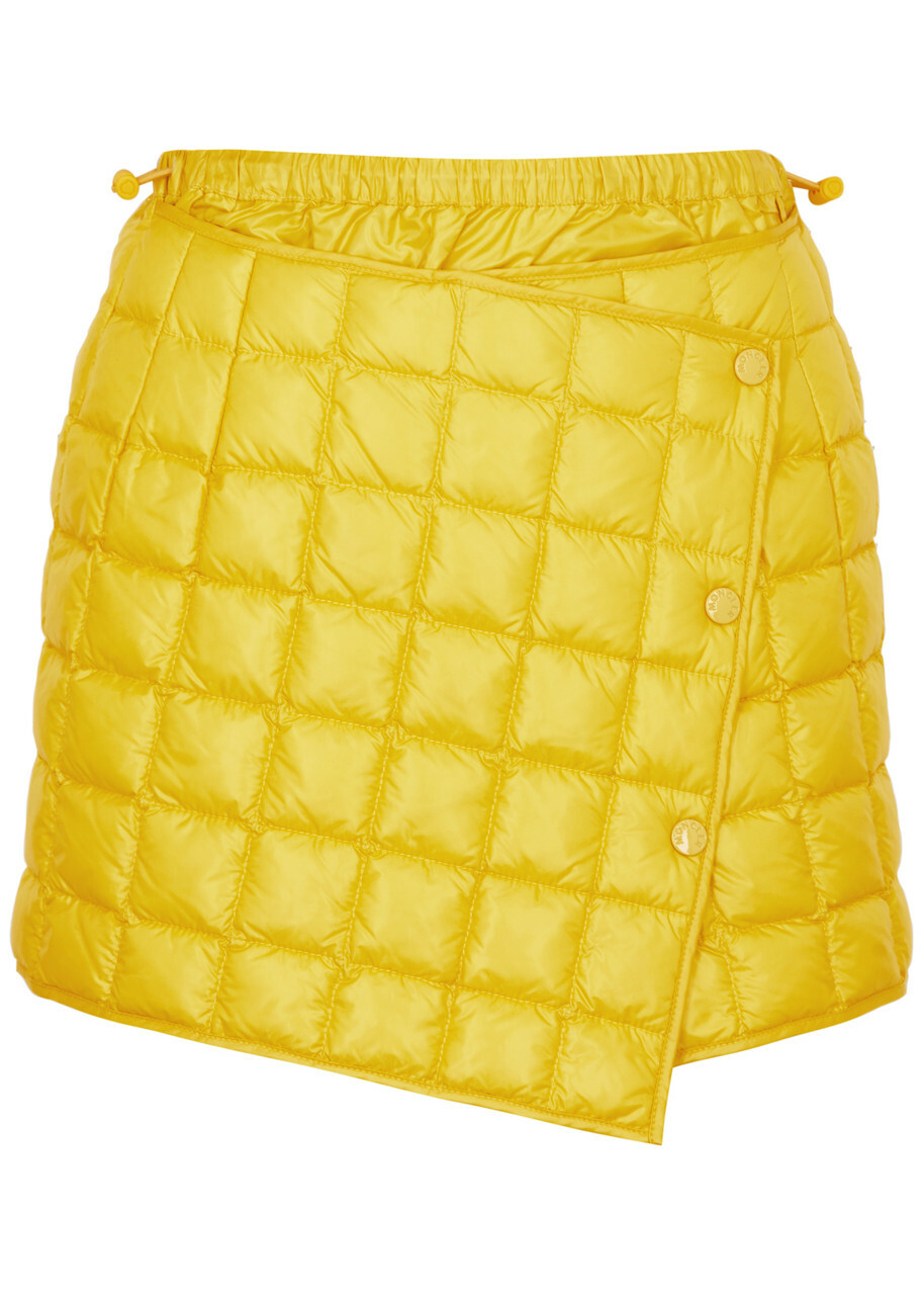 Moncler Asymmetric Quilted Shell Mini Skirt Yellow Moncler