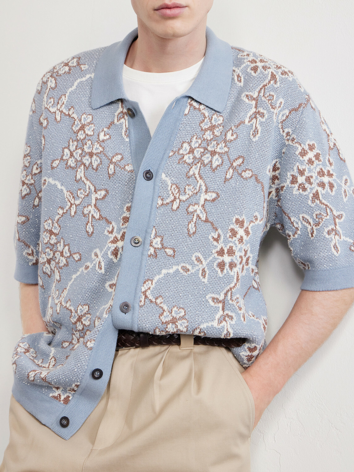 Corridor - Trellis Knitted Organic Cotton Shirt - Blue