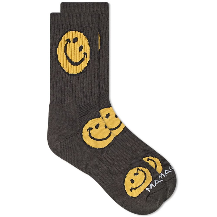 Photo: MARKET Men's Smiley Vintage AOP Sock in Black