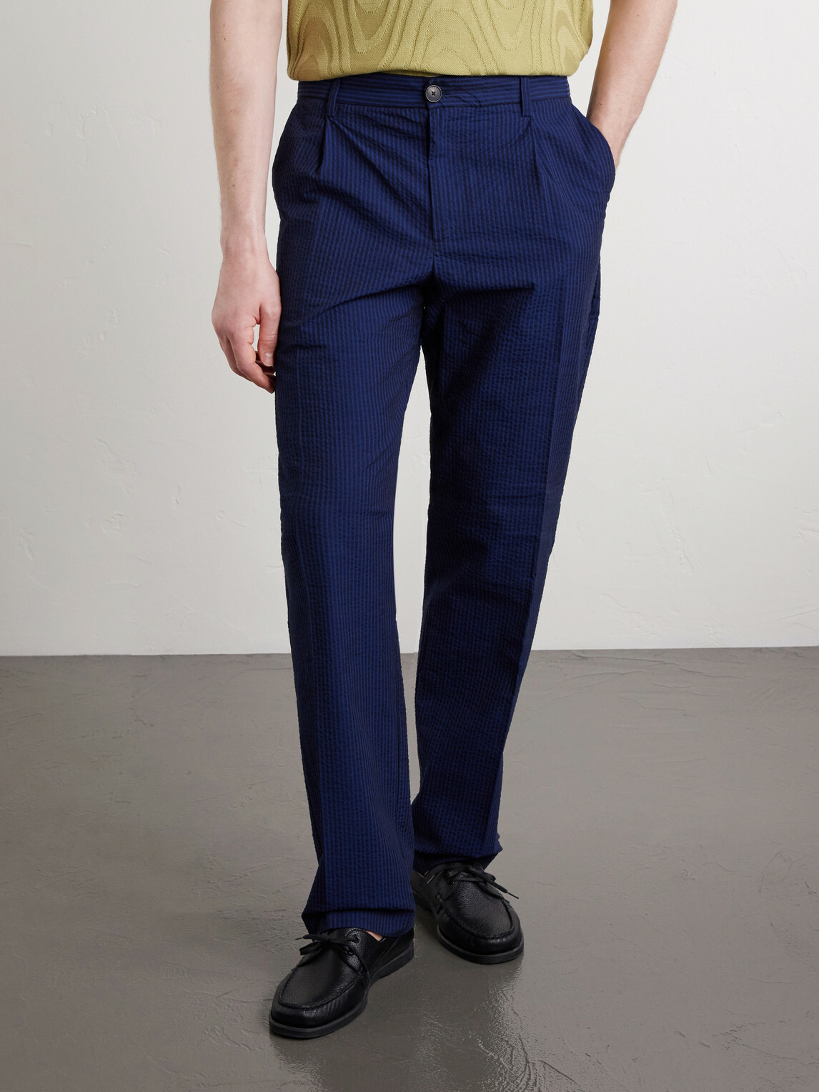 Portuguese Flannel - Atlantico Straight-Leg Organic Cotton-Seersucker Trousers - Blue