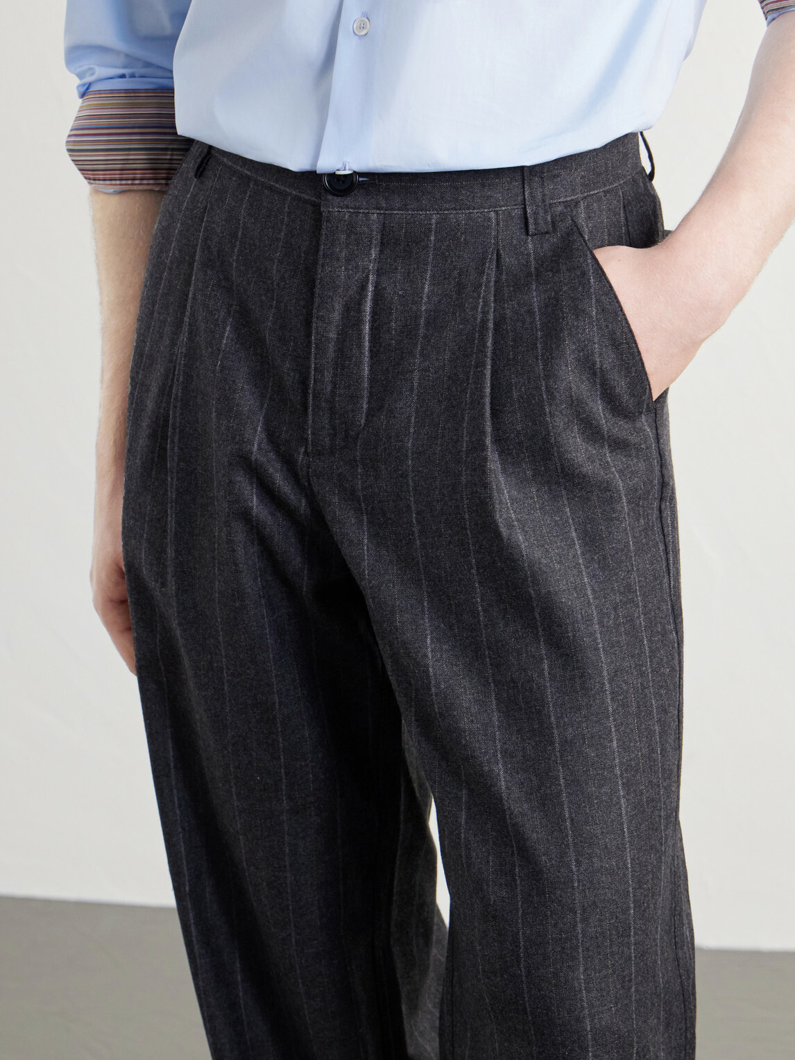 Oliver Spencer - Orsman Flared Pleated Striped Wool-Blend Suit Trousers - Gray