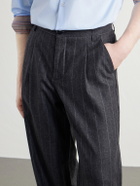 Oliver Spencer - Orsman Flared Pleated Striped Wool-Blend Suit Trousers - Gray