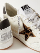 Golden Goose - Ballstar Distressed Calf Hair-Trimmed Leather Sneakers - White