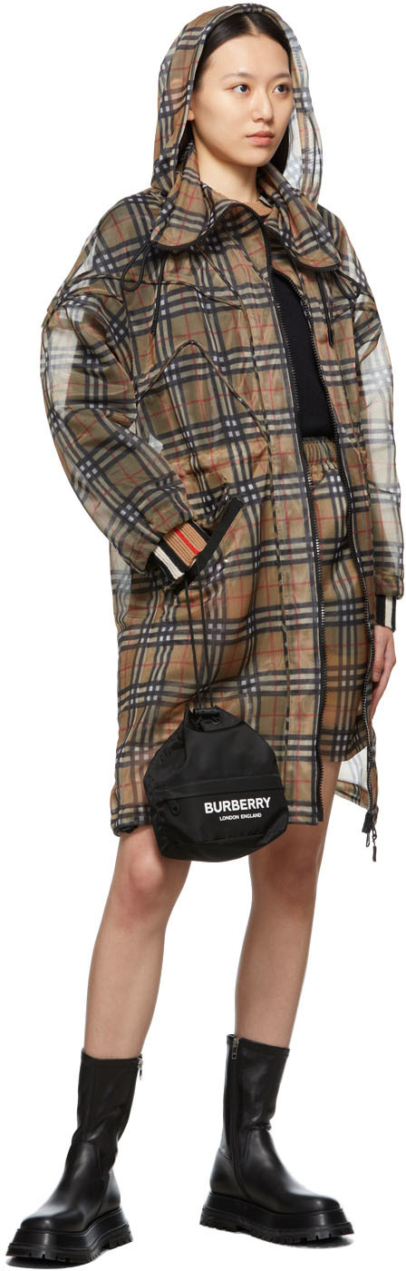 Burberry beige nylon cheap drawcord check pouch