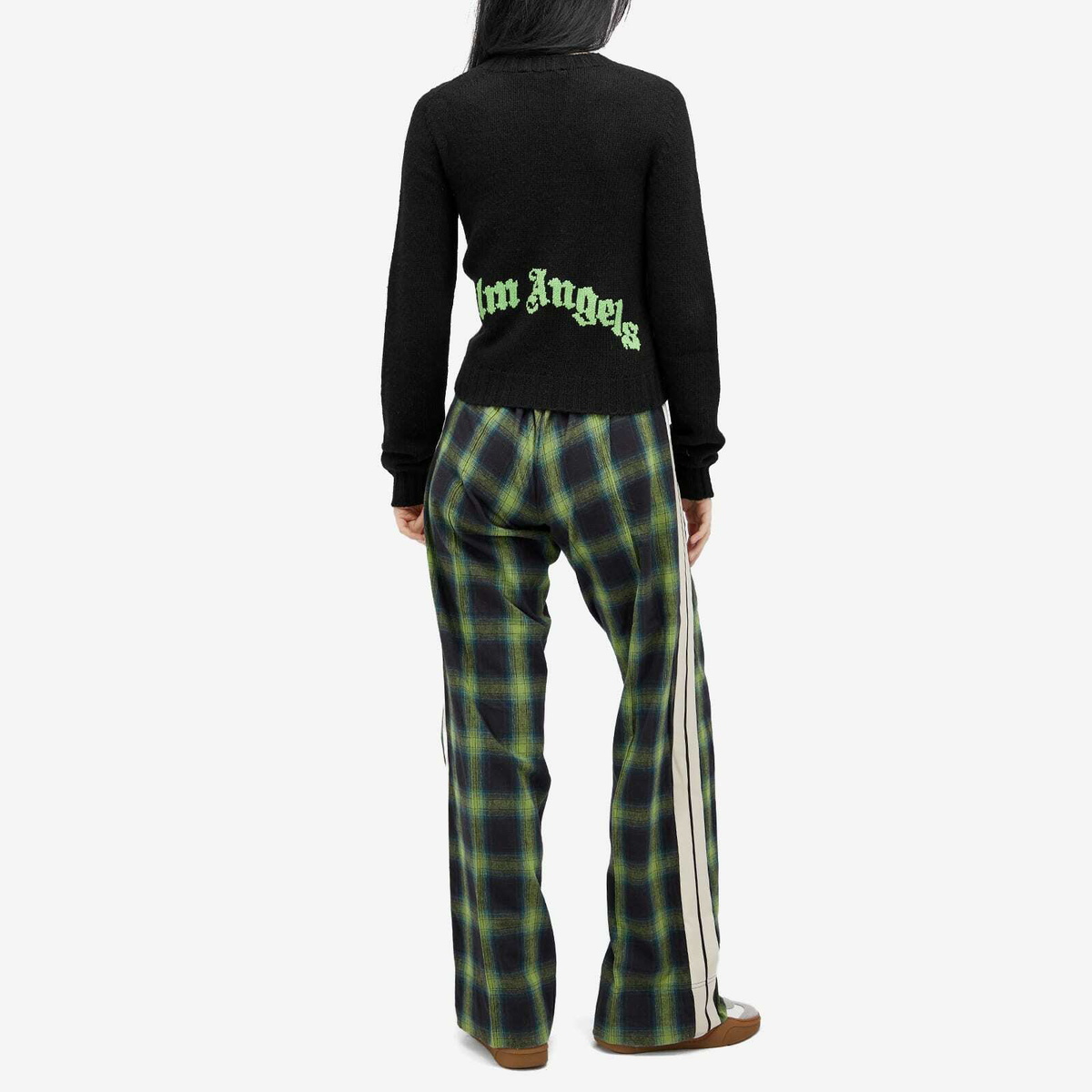 Palm Angels Women's Curved Logo Sweater in Black/Lime